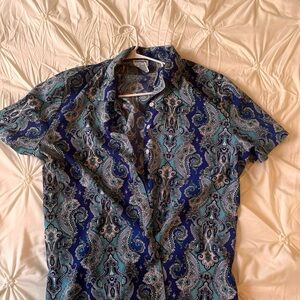 Bon Worth Men's Navy and Teal Paisley Shirt